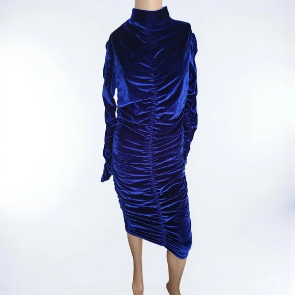 CBR Blue Velvet Long Sleeve Bodycon Dress XL - Picture 10 of 10